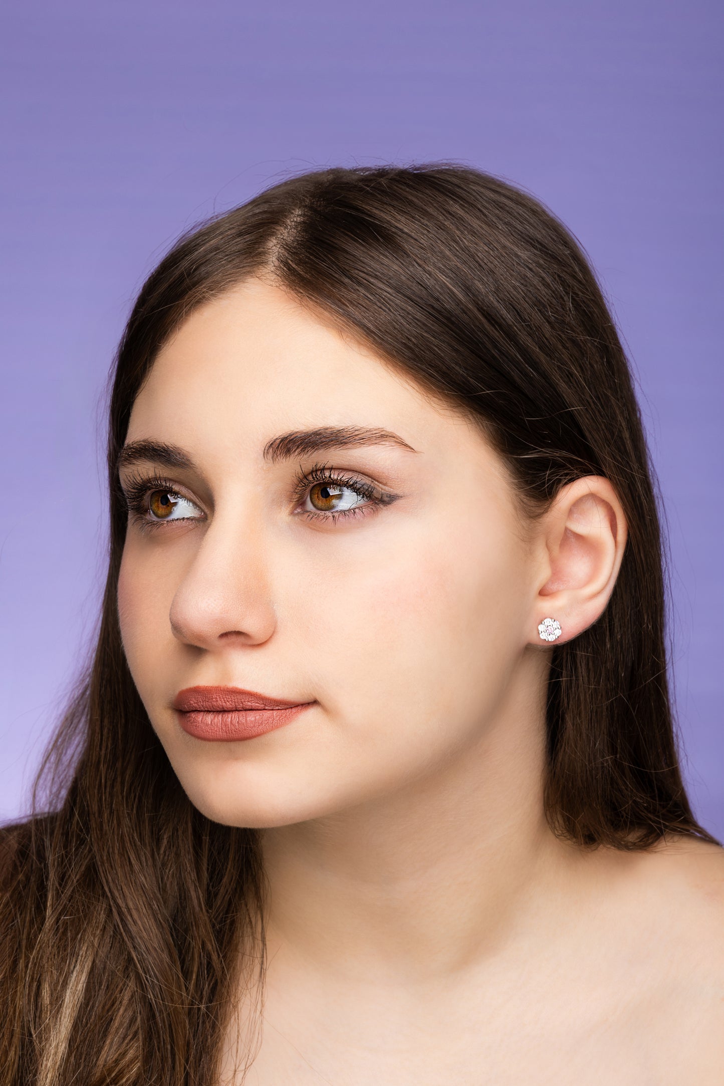 Flower Earring with Pink Stone