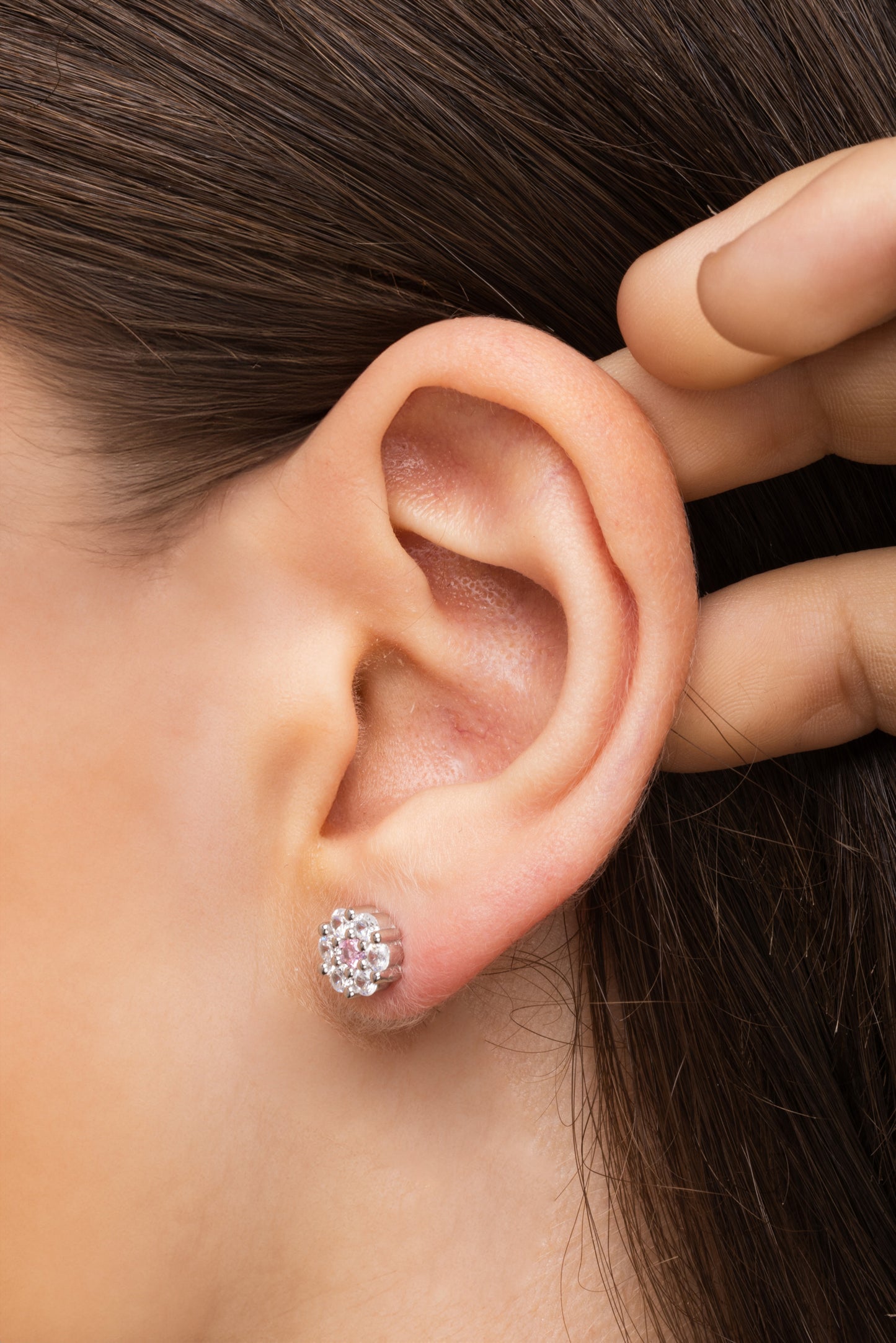 Flower Earring with Pink Stone